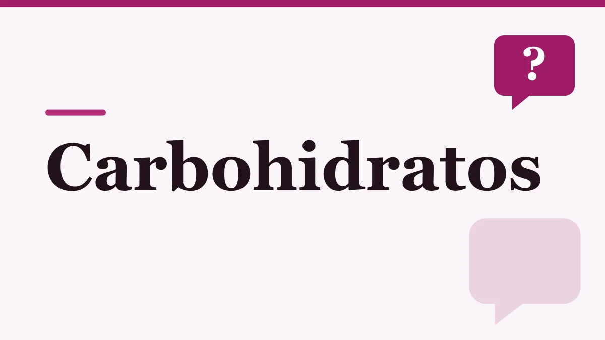 Portada ilustrada sobre los carbohidratos y el azúcar en la sangre: el título en letras oscuras sobre fondo rosado claro y un globo de diálogo con signo de pregunta, sin personas ni producto